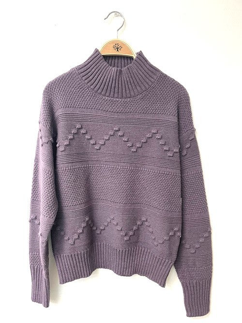 Pom Pom Textured Mock Neck Sweater