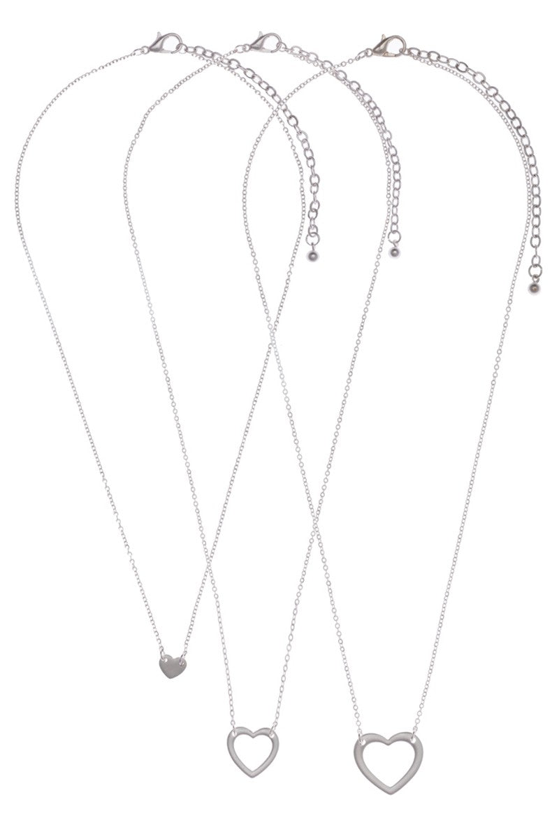 Heart Shape Pendant Necklace - Set of 3