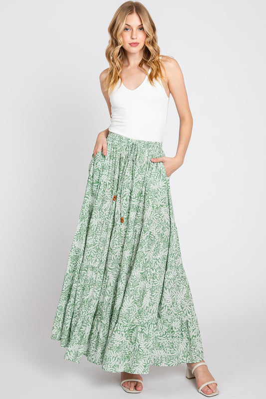 Tiered Maxi Print Skirt