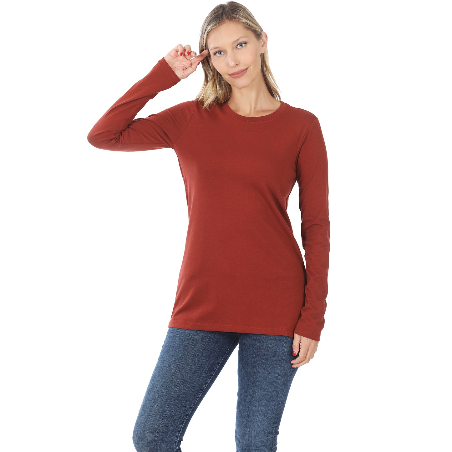 Relaxed Fit Cotton Crew Neck Long Sleeve Tee