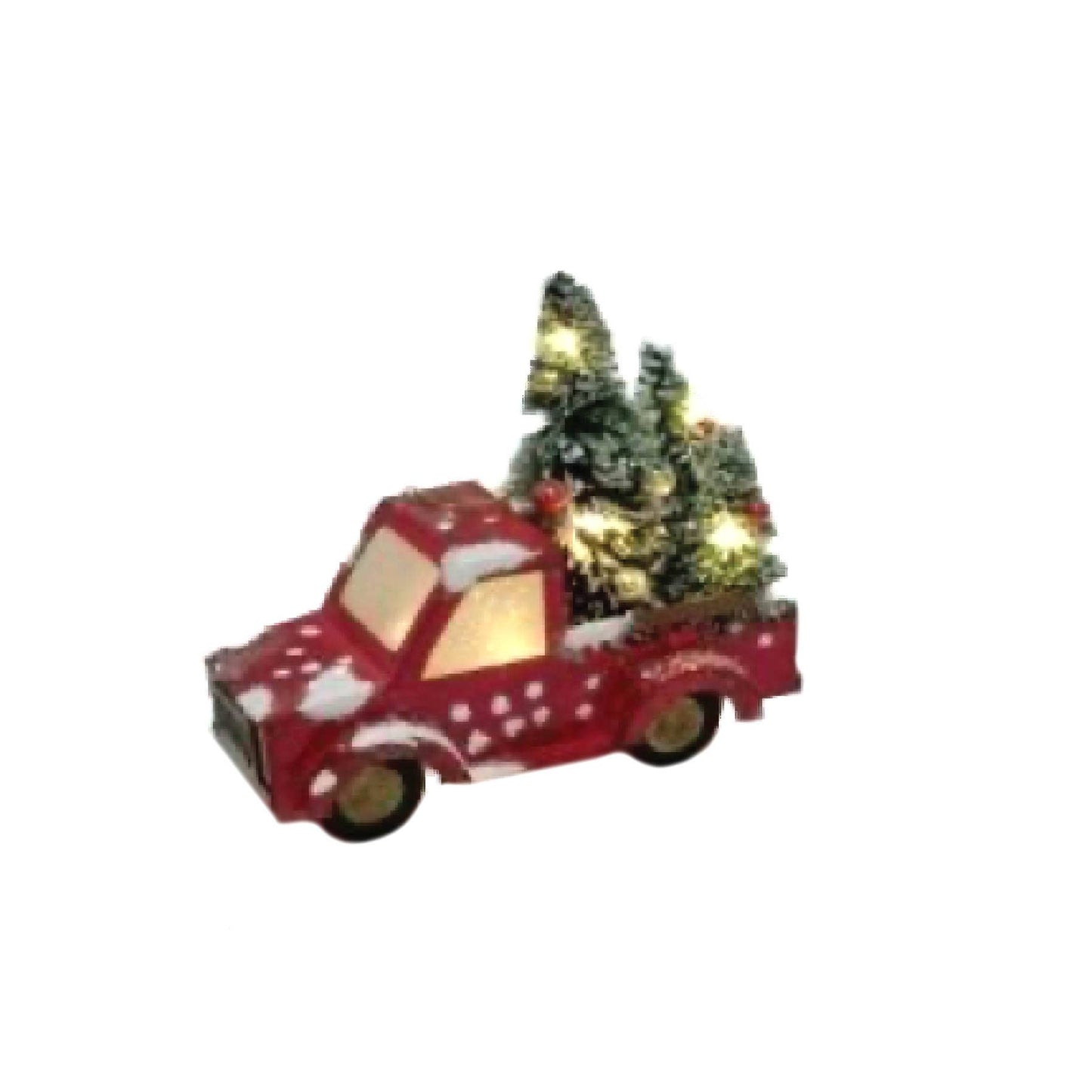 5" Vintage Paper Style Light Up Red truck Ornament W/ 3 trees