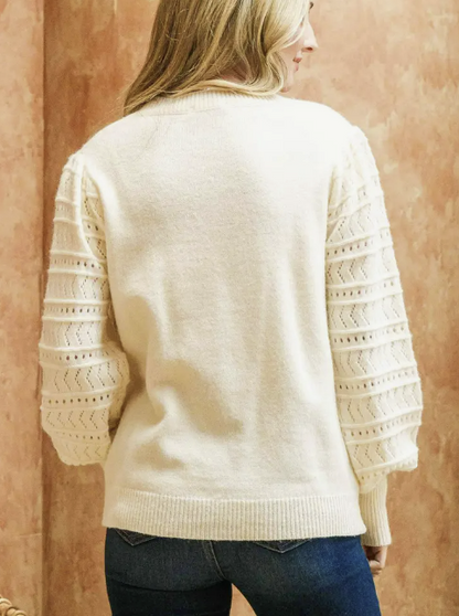 Detailed Puff Shoulder Long Sleeve Sweater