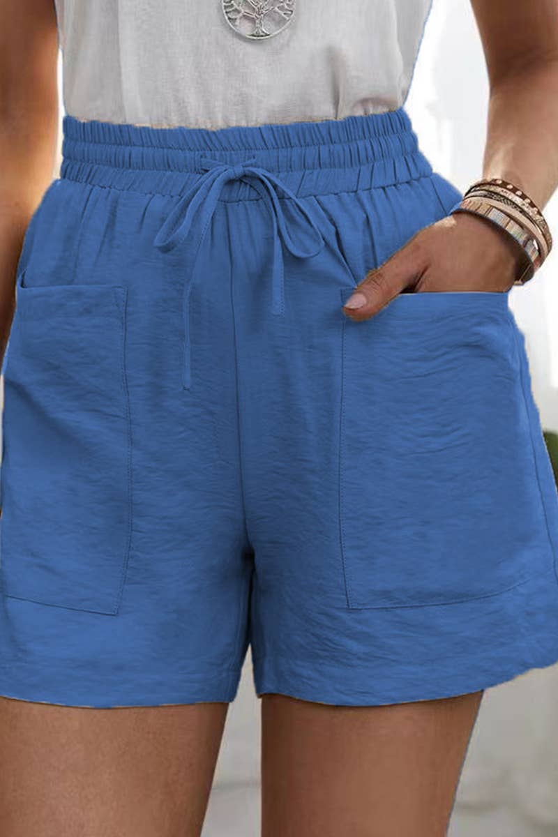 Elastic Waist Daily Shorts With Pockets